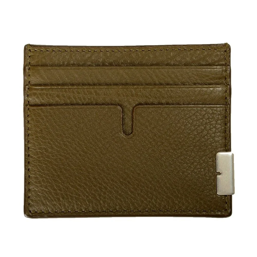 Burberry Unisex "Tall Sandon" Military Green Textured Leather Credit Card Case - Picture 2 of 3
